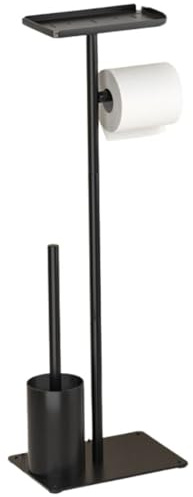 UTILYTAIS Porte-rouleau de papier toilette sur pied avec brosse - Support pour papier toilette salle de bain - Design moderne et compact en métal noir mat