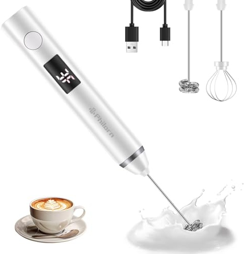 Philorn Varita espumadora de leche recargable de mano, batidora eléctrica para café, mini espumador para lattes, capuchino, frappé, matcha, chocolate caliente, proteína en polvo, dieta cetogénica