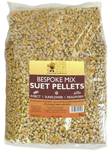 3kg Suet Fat Pellets Bag ULTIMATE MIX of Mealworm, Insects & Sunflower Hearts for Wild Birds High Energy Feed - MADE IN UK - Bird Food - Perfect for Hanging Bird Feeders