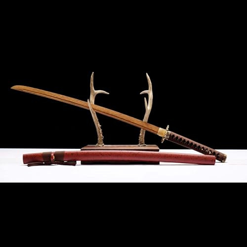 Épée de samouraï Japonaise en Bois,Accessoires d'entraînement aux Arts Martiaux Kendo,bokken Fait à la Main,Garde-Main sculpté en cuivre Pur,Lame en Palissandre Naturel,Katana en Bois de 105 cm