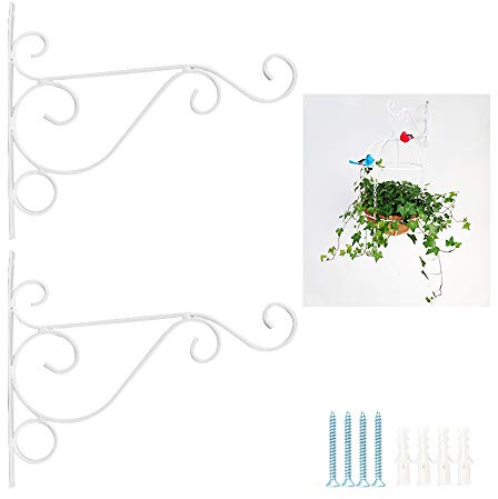 BOOMTOP 2pcs Haken für Blumenampel Halterung Wandhaken Blumenampelhalter Pflanzenhaken Wandhalterung für Blumentopf Blumenampel Laternen Windspiele Haken mit Schrauben Dübeln Weiß