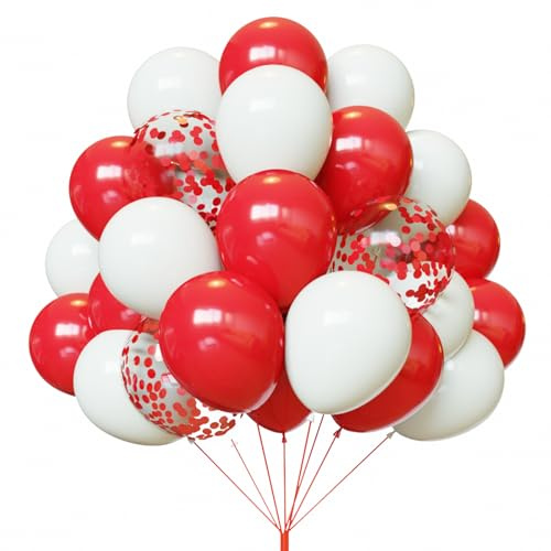 Rote und weiße Luftballons, 67 Stück 30,5 cm rote Konfetti-Luftballons und weiße Luftballons für Muttertag, Valentinstag, Geburtstag, Hochzeit, Weihnachts-Partydekorationen