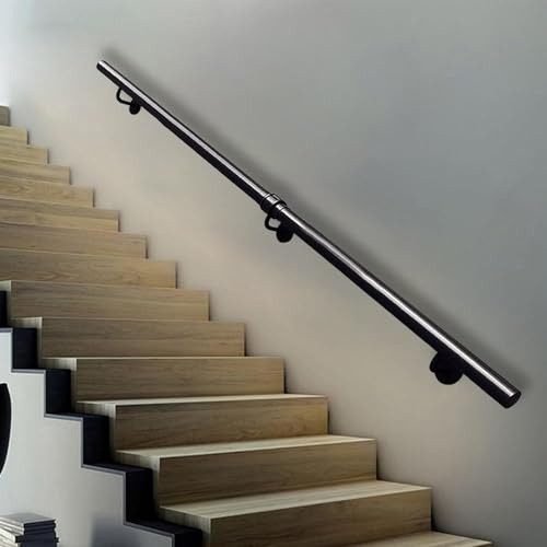 Escalera para interiores y exteriores, barandilla antideslizante de hierro galvanizado, estilo industrial, color negro, 350 cm, perfecta para seguridad y estabilidad.