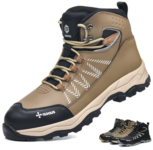 Zapatos de Seguridad para Hombre Botas de Seguridad Mujer Ligero Botas de Trabajo con Punta de Acero Antideslizante Caqui 42 EU