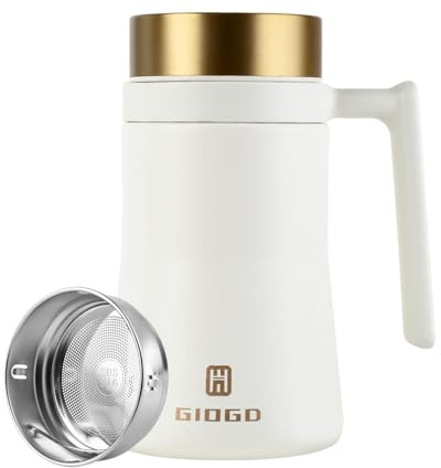Insulated Mug with Handle and Lid 480ml/16oz Stainless Steel Coffee Mug Travel Mug with Handle Double Wall Vacuum Coffee Tumbler for Hot and Cold Drinks, Coffee, Tea(White)