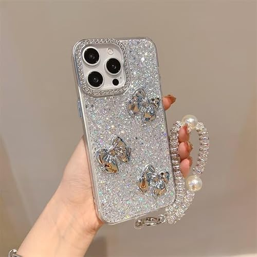 HAOFUGUI Funda con Brillos para Moto E20 / E30 / E40, 3D Corazones Lazo Carcasa, Pulsera de Perlas, Borde de Cámara con Strass, Mujeres Niñas Brillante Antichoque Funda-HDJ