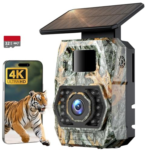 Sovonix Wildlife Camera WiFi Bluetooth - 4K 60MP Solar Trail Camera With Night Vision Activated Waterproof IP66, 0.1s Trigger Speed, Built-in 5200mAh Rechargeable Battery for Animal Monitoring