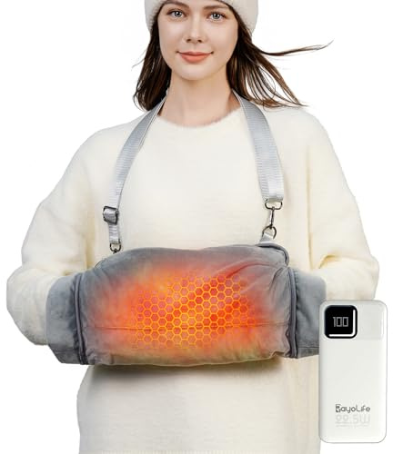 Rechargeable Hand Warmer Pouch with Far Infrared Heating Technology, Electric Heated Muff for Men & Women, Safe and Soft Fleece Hand Warmer with Cuffed Openings, Long Battery Life & Warming Comfort