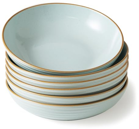 Richmount Serie Jupiter - Platos hondos para pasta para 6 personas, platos grandes de 21,6 cm de diámetro, aptos para pasta, ñoquis, sopa, ensalada y postre, Azul Claro