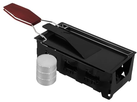 Cabilock Portable Foldable Raclette Grill with Nonstick Barbecue Plate and Wooden Handle Includes Candles for Outdoor Camping Romantic Candlelight Cheese Melting and Easy Cleaning