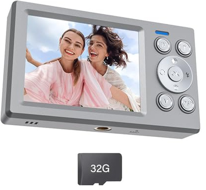 Appareil photo numérique rétro argenté avec zoom optique 16x, double écran, imagerie haute résolution pour la photographie de jeunes, appareil photo numérique double écran pour étudiants