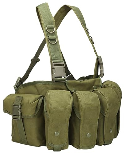 Rige de poitrine de chasse, paquet coffre en nylon imperméable réglable avec multi-poches, gilet à l'usure pour la chasse, l'entraînement et les séances d'entraînement, la plate-forme, le vert d
