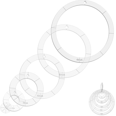 Shimmeroo 6Pcs Acrylic Circle Quilting Template, 1/2/3/4/5/6 inch Quilting Templates with Binder Hinged Rings Round Drafting Stencils for Patchwork DIY Crafts Decoration Scrapbooking