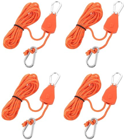 Juego de 4 trinquetes de cuerda, cuerdas de trinquete resistentes, 4 metros de cuerda ligera de crecimiento, polea de cuerda ajustable de 1/8 pulgadas para equipos de sala de cultivo, flores, plantas