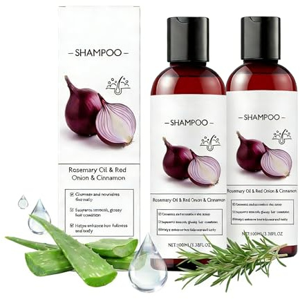 Lök & biotin hårväxtschampo, infunderat med naturlig rosmarin tea treeolja, schampo för tunt hår, håravfall och tunn, djuprengöring och fuktgivande, unisex vuxna (2 st)