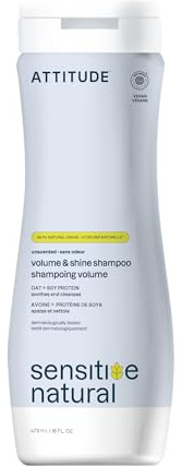 ATTITUDE Hair Shampoo for Sensitive Dry Scalp, EWG Verified, Soothing Oat, For Thin Hair, Naturally Derived Ingredients, Vegan and Plant-Based, Volume and Shine, Unscented, 16 Fl Oz