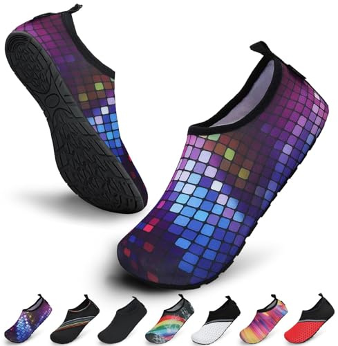 SAGUARO Damen Herren Badeschuhe Wasserschuhe Schwimmschuhe Männer Frauen Barfußschuhe für Strand,Pool,Meer,Wassersport,Surfen,Aqua Cycling,Segeln,Bootfahren,Windsurfen(Mehrfarbig,38/39 EU)