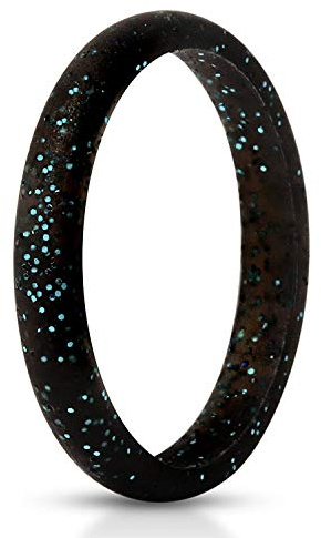 Flongo Damring kvinnor ring BFF ringar vänskapsringar silikon gummiband knuckle knoppar stapla ringar bröllop förlovningsringar glittrande svart, Silikon