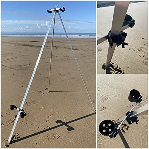 6FT SEA FISHING TRIPOD FOR 2 RODS BEACHCASTER SURF ROD STAND WITH CUPS + RESTS