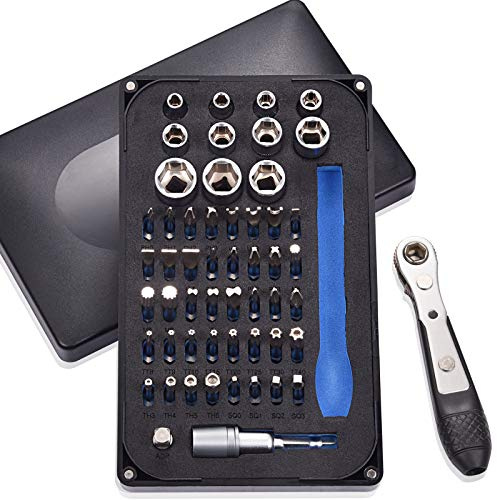 GreaTalent 54-in-1 S2-Stahl-Mini-Ratschenschlüssel-Schraubendreher-Bit-Set mit 1/4-Zoll-Sechskantschaft-Bits, 1/4-Zoll-Antriebsbuchse, Stecknuss-Adapter, Verlängerungs-Bithalter, 36 Zähne, 90 Grad