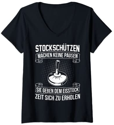 Damen Lustiges Eisstockschießen Stockschützen Stocksport T-Shirt mit V-Ausschnitt