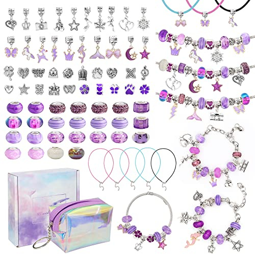 Homgaty Girls Charm Bracelet Making Kit, Jewellery Craft Sets, Girls Jewellery Making Kit Gift for Kids, Charm Bracelet Kit DIY for Girls Aged 6 7 8 9 10 11 12 Years Girls