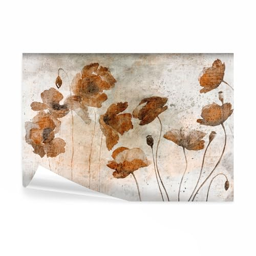 decomonkey Fototapete Blumen, 350x256 cm, Mohnblume Abstrakt Vintage Retro | Rot, Grau, Vlies, Schlafzimmer, Wohnzimmer, Tapete, Fototapeten, Tapeten, Vliestapete, Wandtapete, moderne, Wand, Wandbild