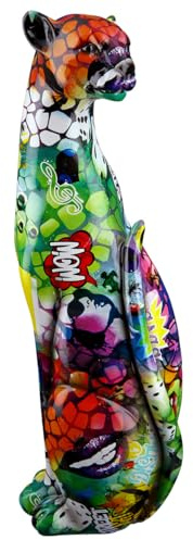 Casablanca Deko Tier Figur Gepard sitzend - aus Kunstharz im Street Art Design - Farbe: Mehrfarbig Graffiti Höhe 33,5 cm