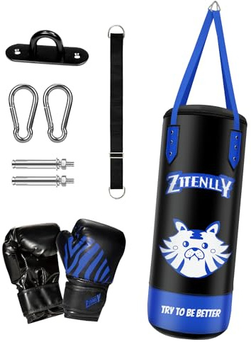 ZTTENLLY Kids Punching Bag with Gloves - PU Leather & Adjustable Height Strap - Boxing Bag Set for 3-8 Years Kids Great for Boxing, MMA, Kickboxing （Unfilled）