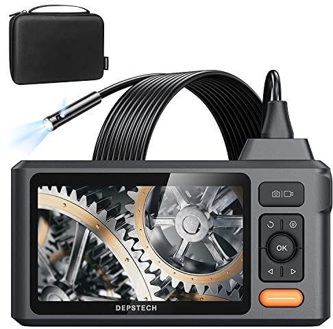 DEPSTECH Caméra Endoscope Industriel Double Objectif IPS 5 Pouces,Caméra Endoscopique avec Lumières,1080P Camera d'Inspection Canalisation, Etanche IP67 avec Câble, Automobile, Conduits HVAC-5M