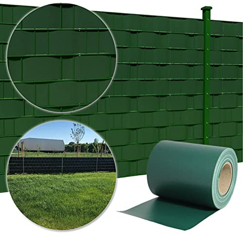 LZQ Insynsskyddsremsor PVC, insynsskydd, staket, insynsfilm, dubbla stavar, staket inkl. 20 fästklämmor, ogenomskinlig staketfilm, vindskydd, trädgårdsstaket (35 m x 19 cm, grön)