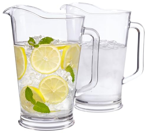 US Acrylic 64oz Bistro Clear Pitcher | Set of 2 Beer Pitchers | Reusable, BPA-free, Made in the USA, Indoor and Outdoor Pitcher Set for Water, Lemonade, Juice, Soda Pop, and Beer