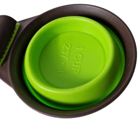 ZENDEU Cuchara Multiusos de Silicona para Comida de Mascotas, taza de medición plegable y clip de sellado para bolsa de alimentos para perros y gatos (Medium-Green)