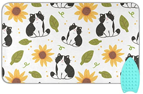 linqin Tragbare Bügelmatte mit Silikon-Pad, Milch, Katzen, Sonnenblumen, Reise-Bügelkissen, hitzebeständig, Bügelbrettbezug und Pad für Waschmaschine, Trockner, Tischplatte, 119 x 71 cm