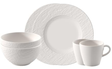 Villeroy & Boch - Manufacture Rock Blanc Breakfast Set 6 Pieces White, Dishwasher Safe, Microwave Safe, Tableware, Crockery Set Including Plates, Mugs and Bowls, Service, Premium Porcelain