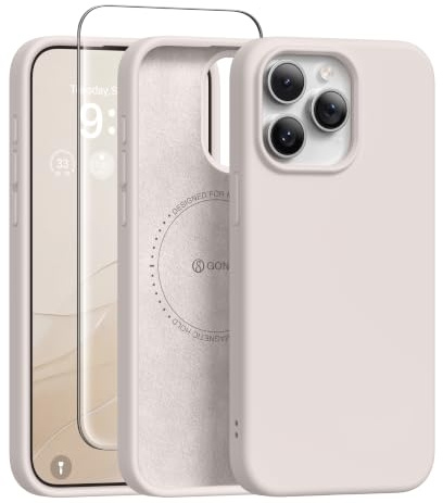 GONEZ für iPhone 15 Pro Max Hülle Silikon, kompatibel mit Magsafe, Kameraschutz + Displayschutz, weiches kratzfestes Mikrofaserfutter, stoßfeste Handyhülle aus flüssigem Silikon, Stein