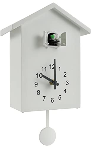 Moderne Kuckucksuhr, Pendel mit Vogelgesang, batteriebetrieben, Dekoration für Wohnzimmer, Haus, Büro (weiß)