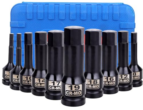 Juego De Llaves De Vaso Hexagonales De Impacto De 1/2 Pulgada, 10 Piezas De 5mm-19Mm, Juego De Llaves Allen De Impacto Para Bricolaje, Hogar, Coche, Bicicleta, ReparacióN De Herramientas Para El