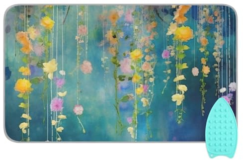 Kigai Watercolor Fowers Ironing Blanket Thick Portable Ironing Pad Travel Ironing Mat with Silicone Pad Heat Resistant Ironing Board Cover for Table Top, Washer, Dryer, 27.6 x 47.2