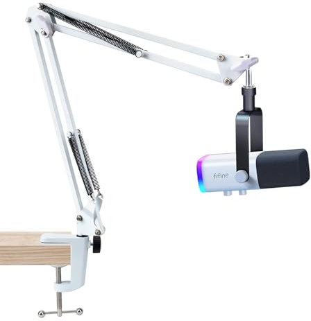 SUNMON für Fifine AM8 Mikrofon Arm, Universeller Mikrofonarm Tisch für Fifine K688 PodMic Boom Arm Mikrofon Ständer Weiß, Mikrofonhalterung für HyperX QuadCast, Blue Yeti, Shur MV7 und die meisten Mic