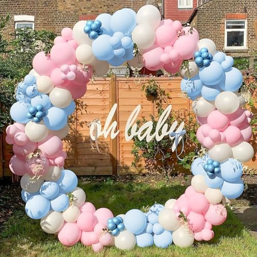 Unisun Rosa blaue Ballons Bogen Kit, 145 Pcs Pastell Blau Rosa Weiß Luftballons Girlande für Jungen oder Mädchen Gender Reveal Baby Shower Taufe Braut Geburtstag Party Dekoration