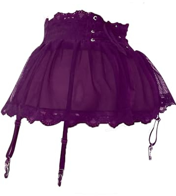 iSpchen Minigonna sexy in rete da donna, mini gonna in tulle traslucido, abito corto, bretelle, a vita alta, micro gonna, viola., S