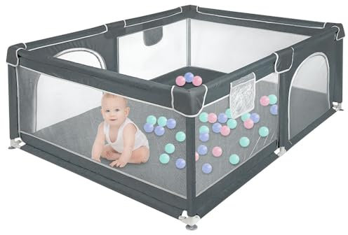 Laufstall für Babys, 160 x 120 cm, Aktivitätsgitter für Kinder, mit Basis, modular, faltbar, großer Laufstall für Kleinkinder mit Tür mit Reißverschluss (grau)