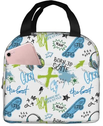 Loncheras aisladas para hombres y mujeres, trabajo, auriculares modernos de patineta, bolsa térmica suave aislada para viajes, a prueba de agua, lonchera pequeña para adultos, para hombres y mujeres