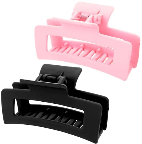WLLHYF 2 pinzas cuadradas de 3.5 pulgadas mate antideslizantes para el cabello, pinzas medianas para el cabello, pinzas de sujeción fuerte, clips de plátano gruesos y finos, accesorios de peinado para