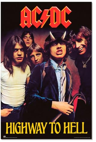 Grupo Erik AC DC Highway to Hell Poster Kunstdruck | Poster Deko Wohnzimmer oder Deko Schlafzimmer - Deko Zimmer - Größe 61 x 91 - Offizielle AC DC Fanartikel
