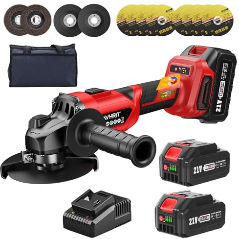 Avhrit Cordless Angle Grinder 115mm, 21V Cordless Grinder Brushless with 2X 4.0Ah Batteries, 9500 RMP for Cutting Wheels, Flap Wheels for Cutting & Grinding
