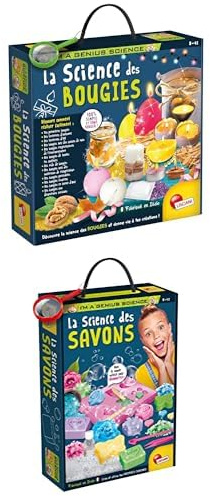 LISCIANI - I'm A Genius - LOT Atelier des Bougies + Science des SAVONS - 2 Kits d'Expériences Créatives - Fabrication de Bougies et Savons Personnalisés - Jeux Éducatifs pour Enfants dès 8 Ans