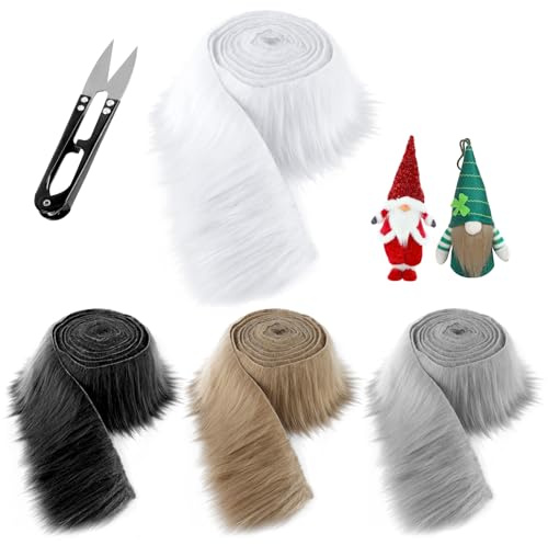 4 stycken fuskpäls för pyssel, 180 x 5 cm fuskpäls-band i svart och vitt, päls för pyssel, furry fuskpäls precut ränder för tomteblad, jultomte, gör-det-själv-dekoration
