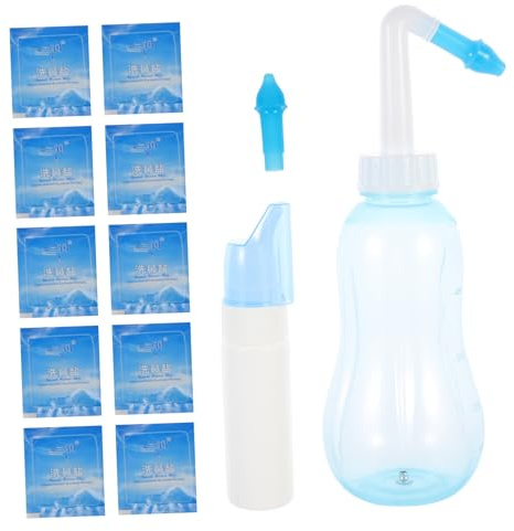 HAWILLOSCH 1set Lavaggio Nasale Professionale Con Fisiologico Per Pulizia Naso Blu Kit Portatile Per e Congestione Nasale Include Bustine Flacone Spray Per Uso Quotidiano Facile Da
